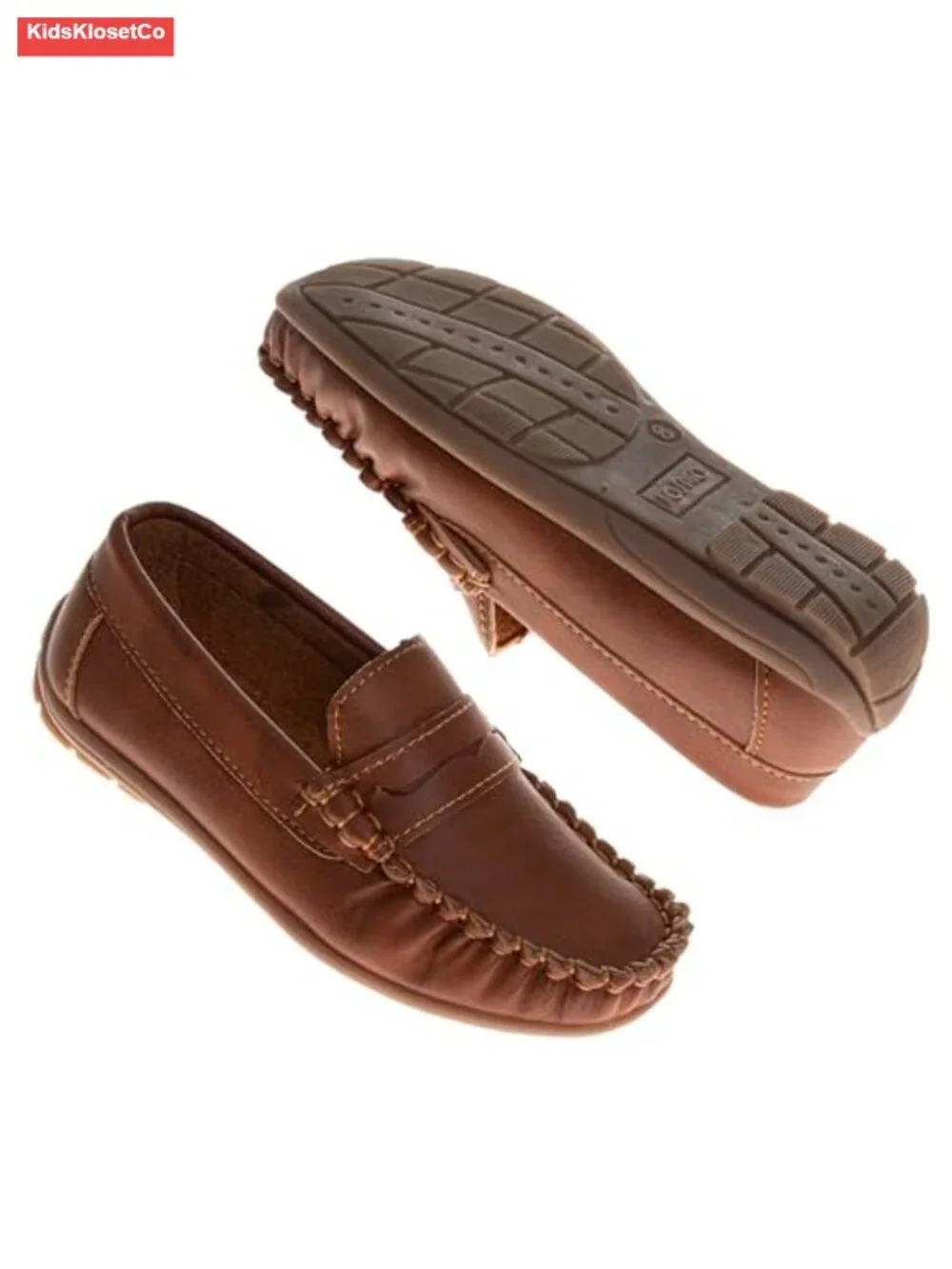 Boys Mocc Loafers - Faux Leather Penny Slip-On Shoes - Non-Slip